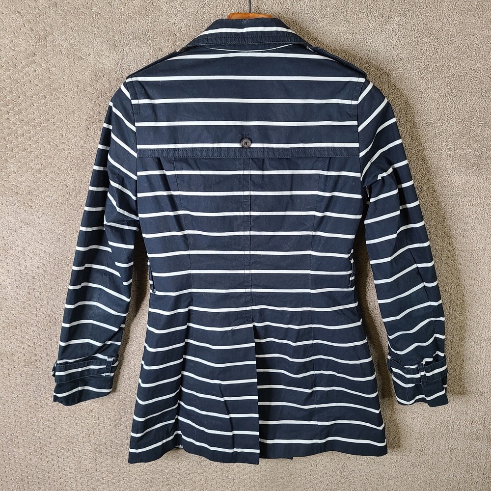 Banana Republic Jacket Women XS Blue White Striped Double Breasted Trench Coat - Picture 8 of 11